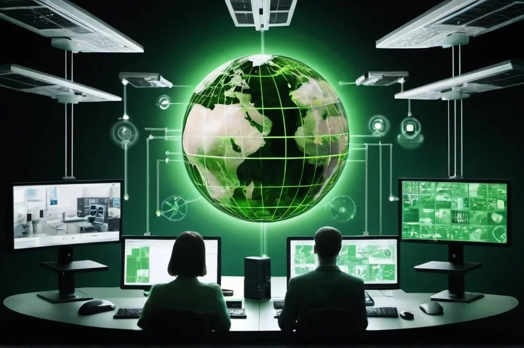 Cameraiew van mensen en machines over planeetv